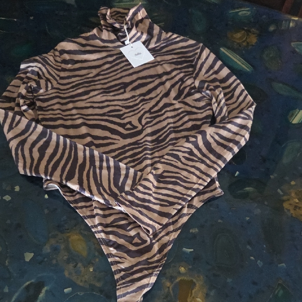 Adika Brown & Black Zebra-Print Long Sleeve Turtleneck Bodysuit